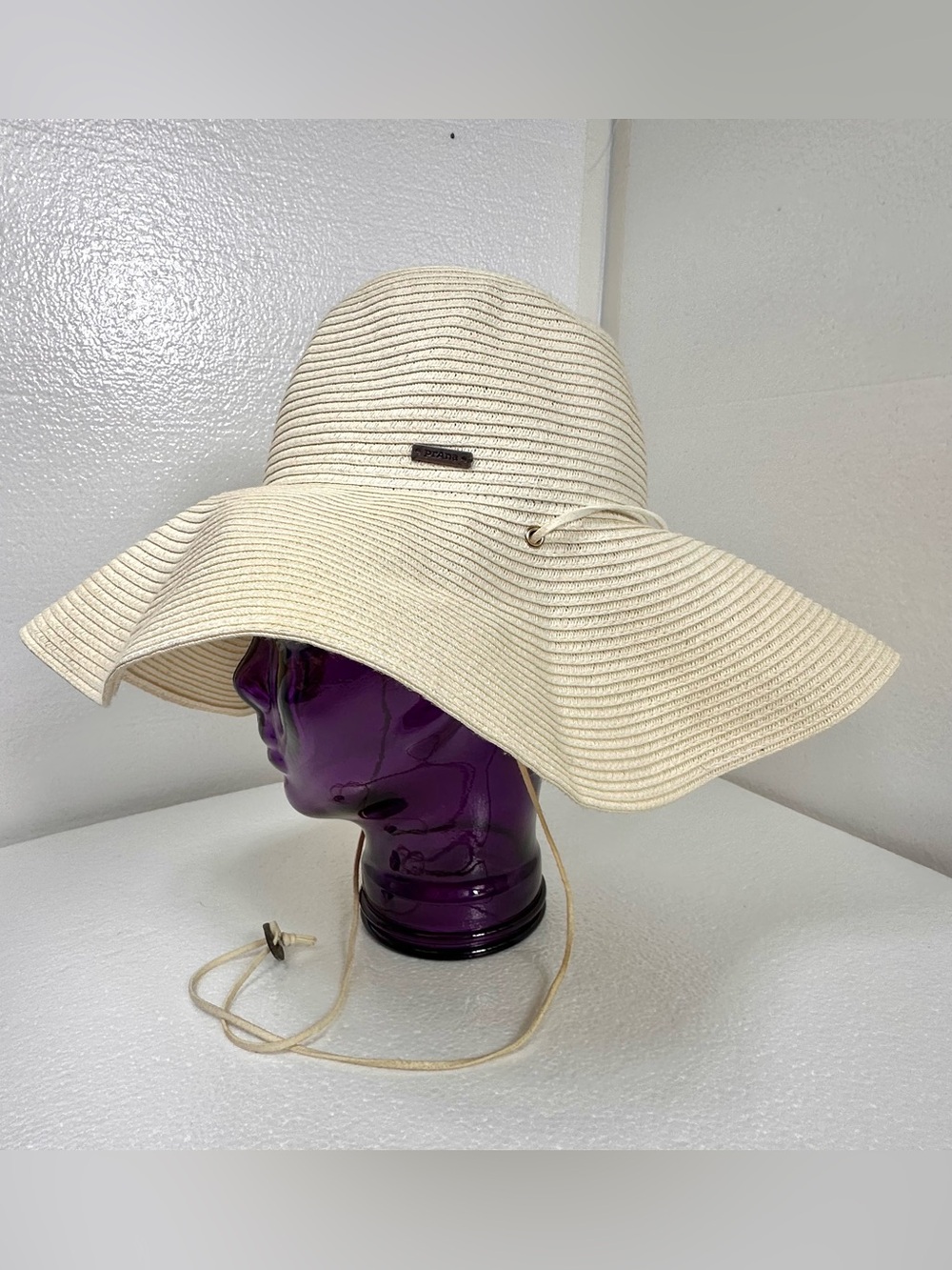 Prana Bright Egg Shell Colored Genevieve Wide Brim Straw Sun Hat - Picture 6 of 13
